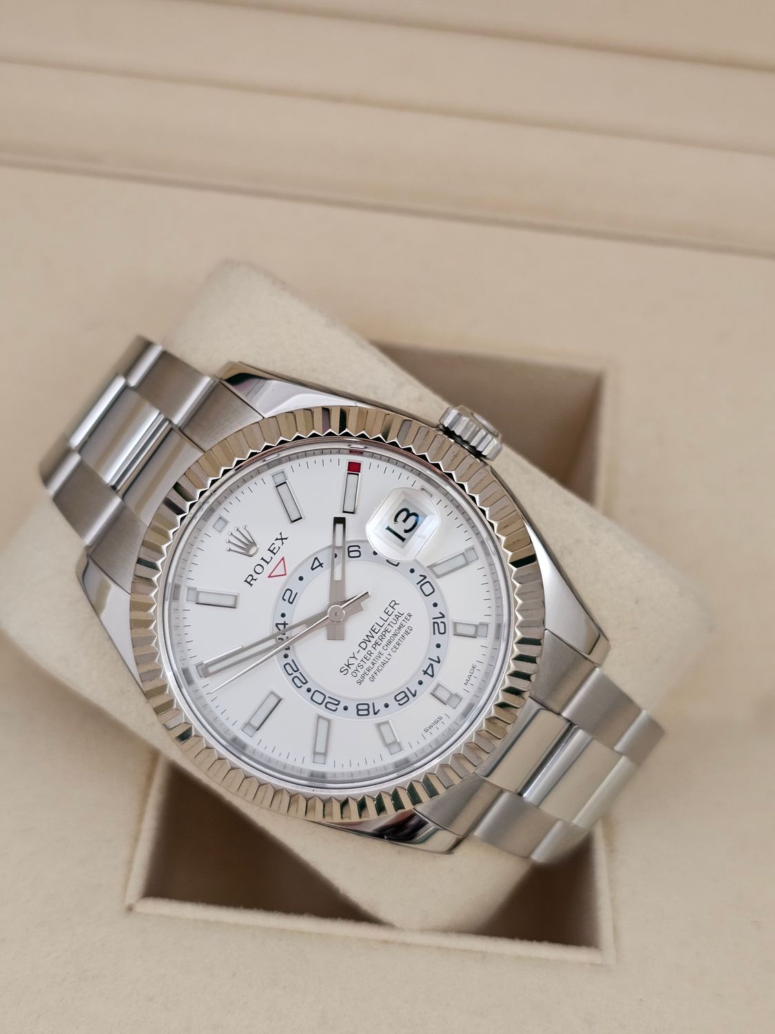 Rolex SkyDweller 326934 Watch, White Dial, 2018 Box &amp; Papers, 2024 Rolex Service