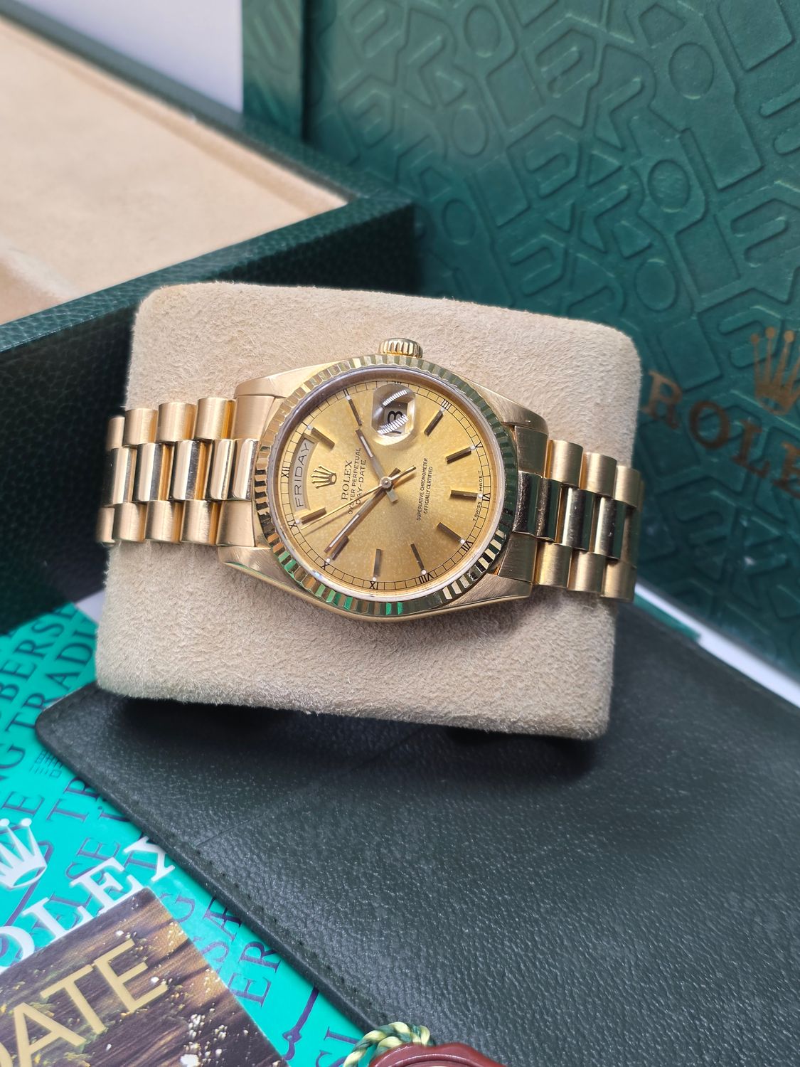Rolex DayDate 18238 Gold Watch - Box &amp; Booklets Circa 1990