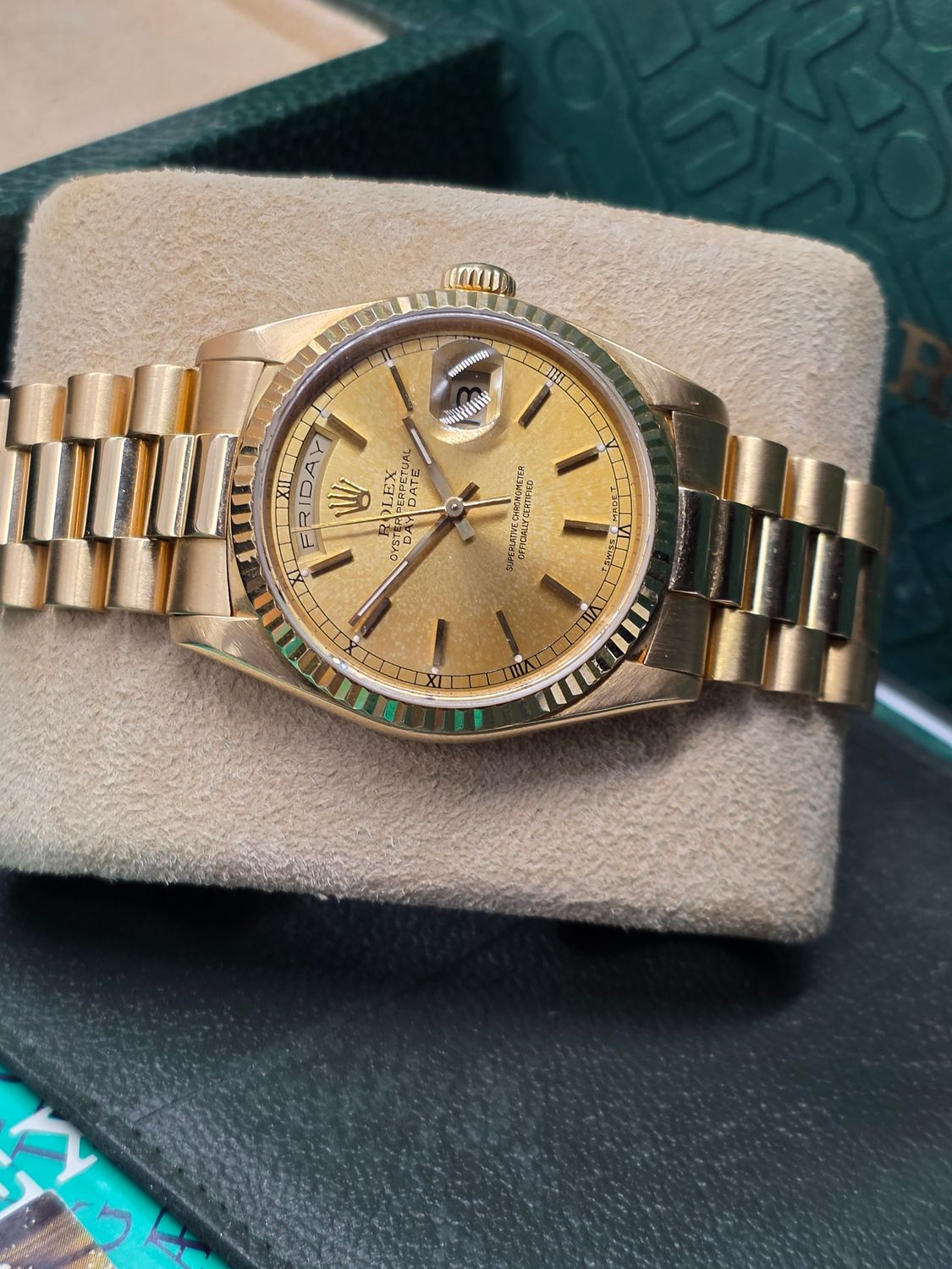 Rolex DayDate 18238 Gold Watch - Box &amp; Booklets Circa 1990