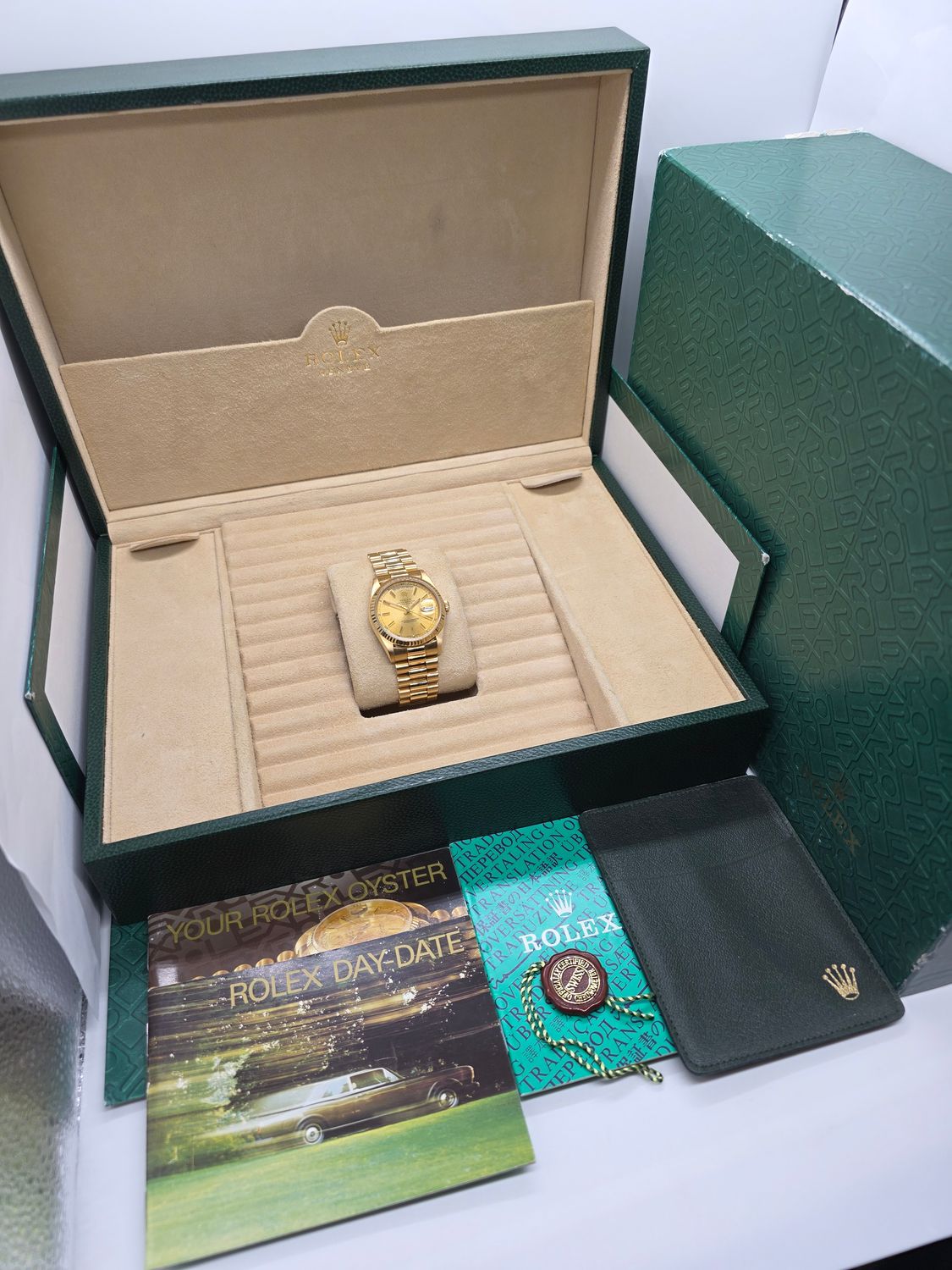 Rolex DayDate 18238 Gold Watch - Box &amp; Booklets Circa 1990