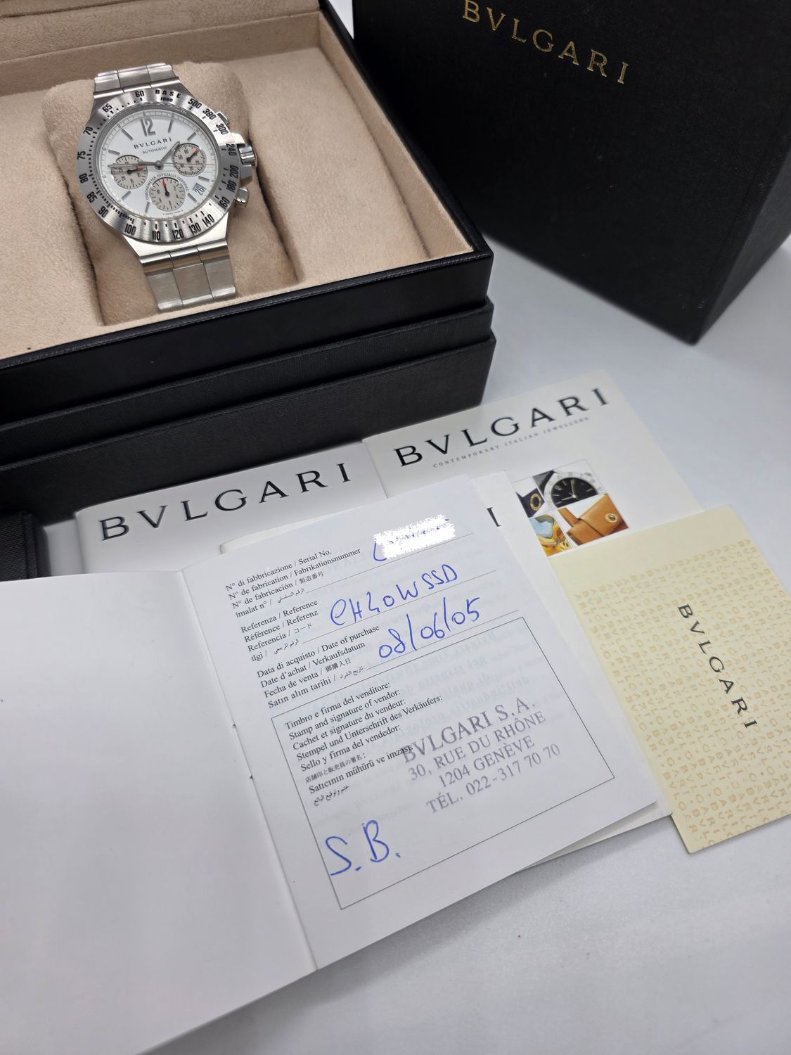 Bvlgari Diagono Professional CH40WSSD, White Chrono Automatic, 2005 Box &amp; Papers