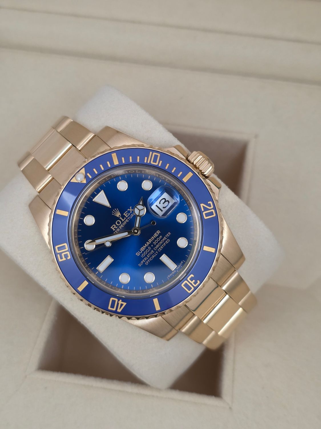 Rolex Submariner Date 116618LB, 18K Gold Bluesy 2017 Box &amp; Papers, Excellent Condition