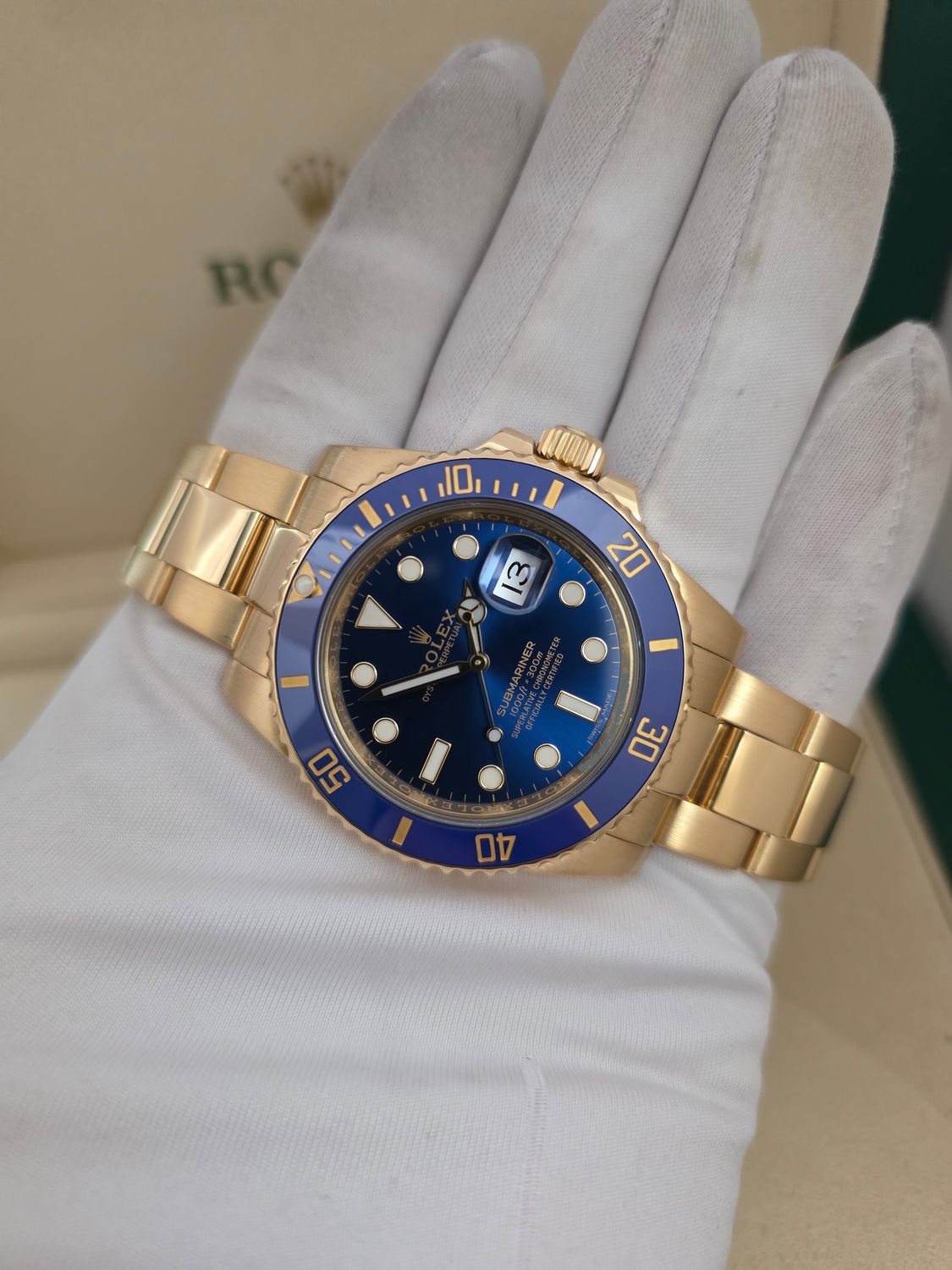 Rolex Submariner Date 116618LB, 18K Gold Bluesy 2017 Box &amp; Papers, Excellent Condition
