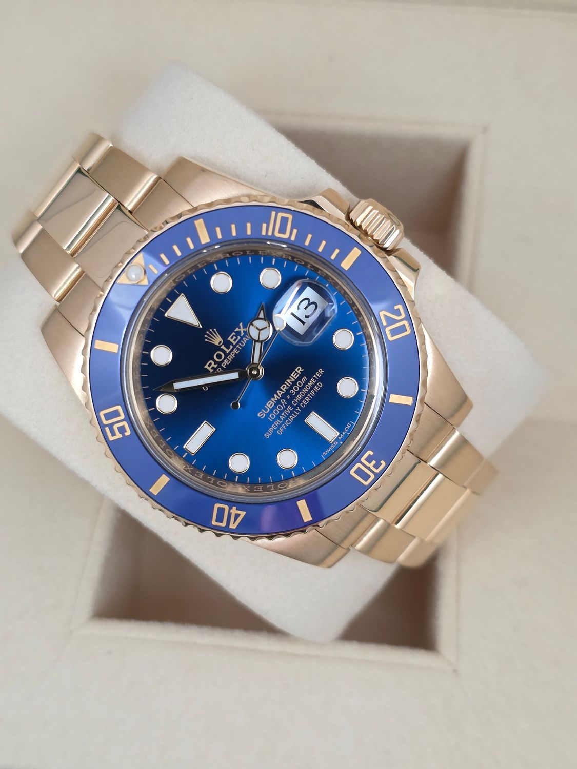 Rolex Submariner Date 116618LB, 18K Gold Bluesy 2017 Box &amp; Papers, Excellent Condition