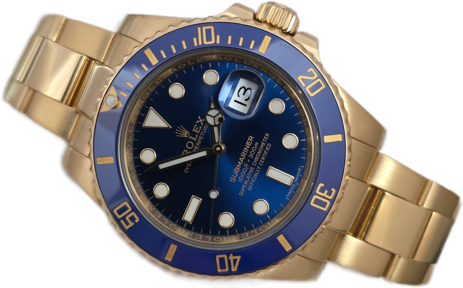 Rolex Submariner Date 116618LB, 18K Gold Bluesy 2017 Box &amp; Papers, Excellent Condition
