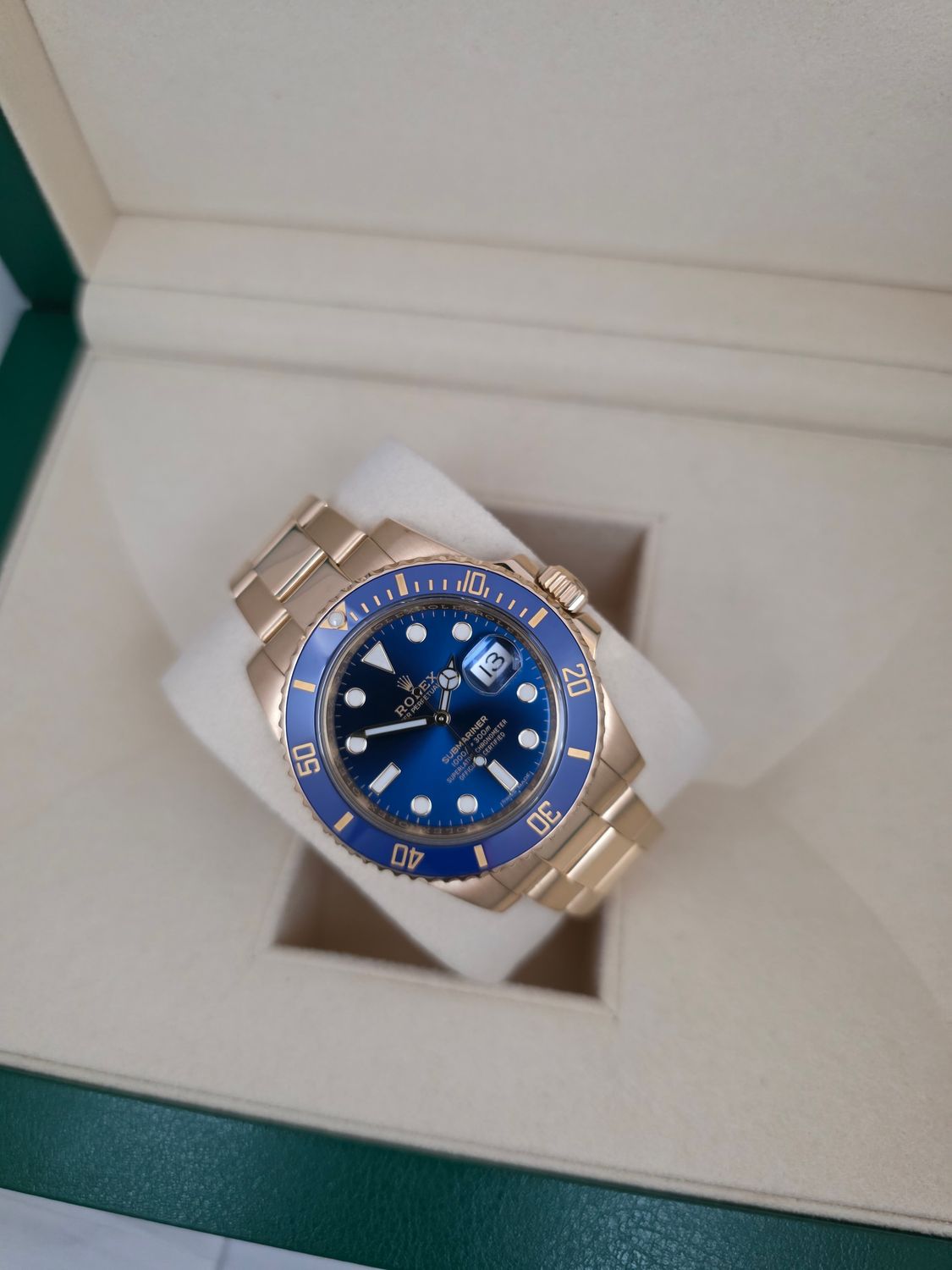Rolex Submariner Date 116618LB, 18K Gold Bluesy 2017 Box &amp; Papers, Excellent Condition