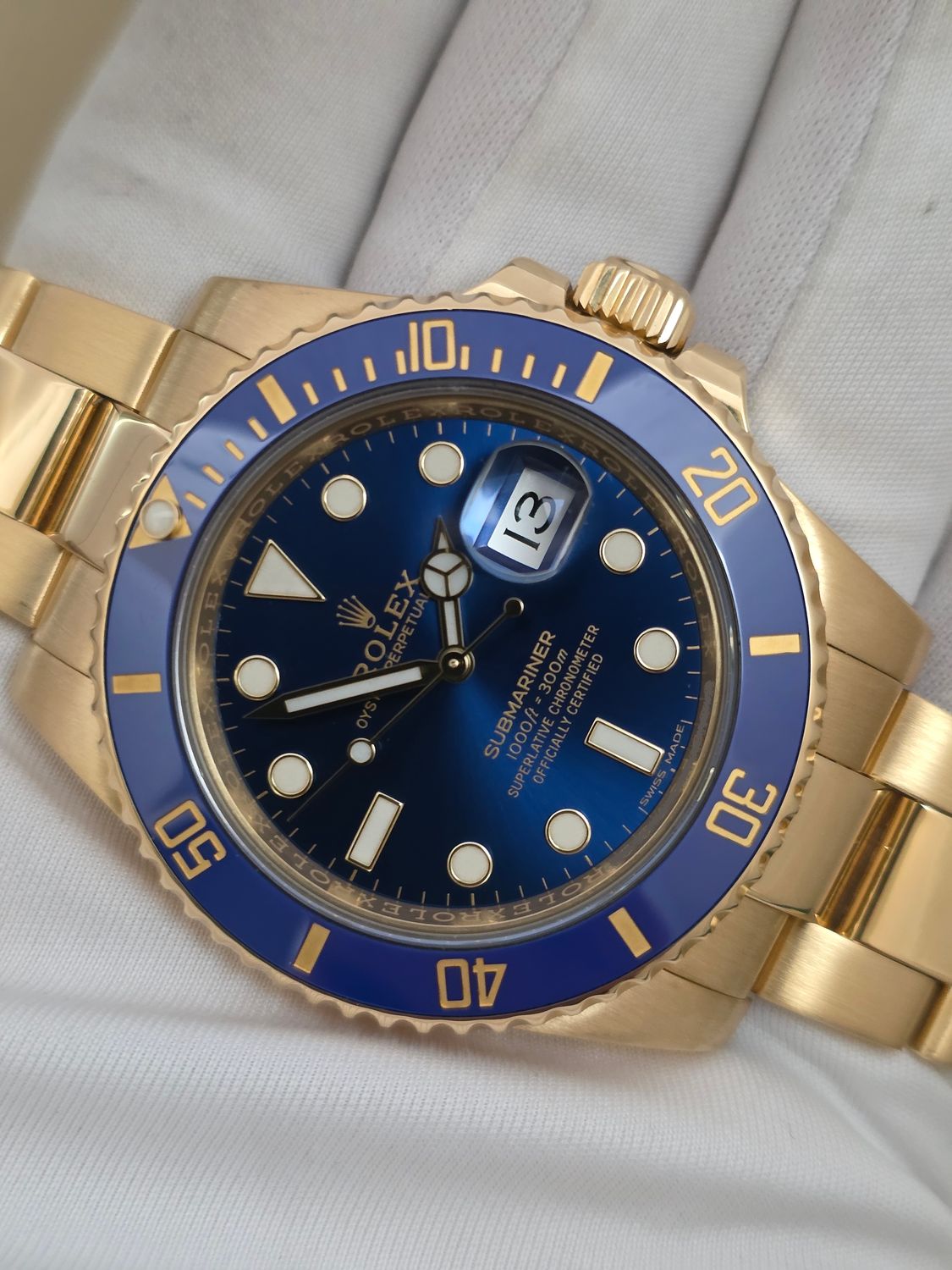 Rolex Submariner Date 116618LB, 18K Gold Bluesy 2017 Box &amp; Papers, Excellent Condition