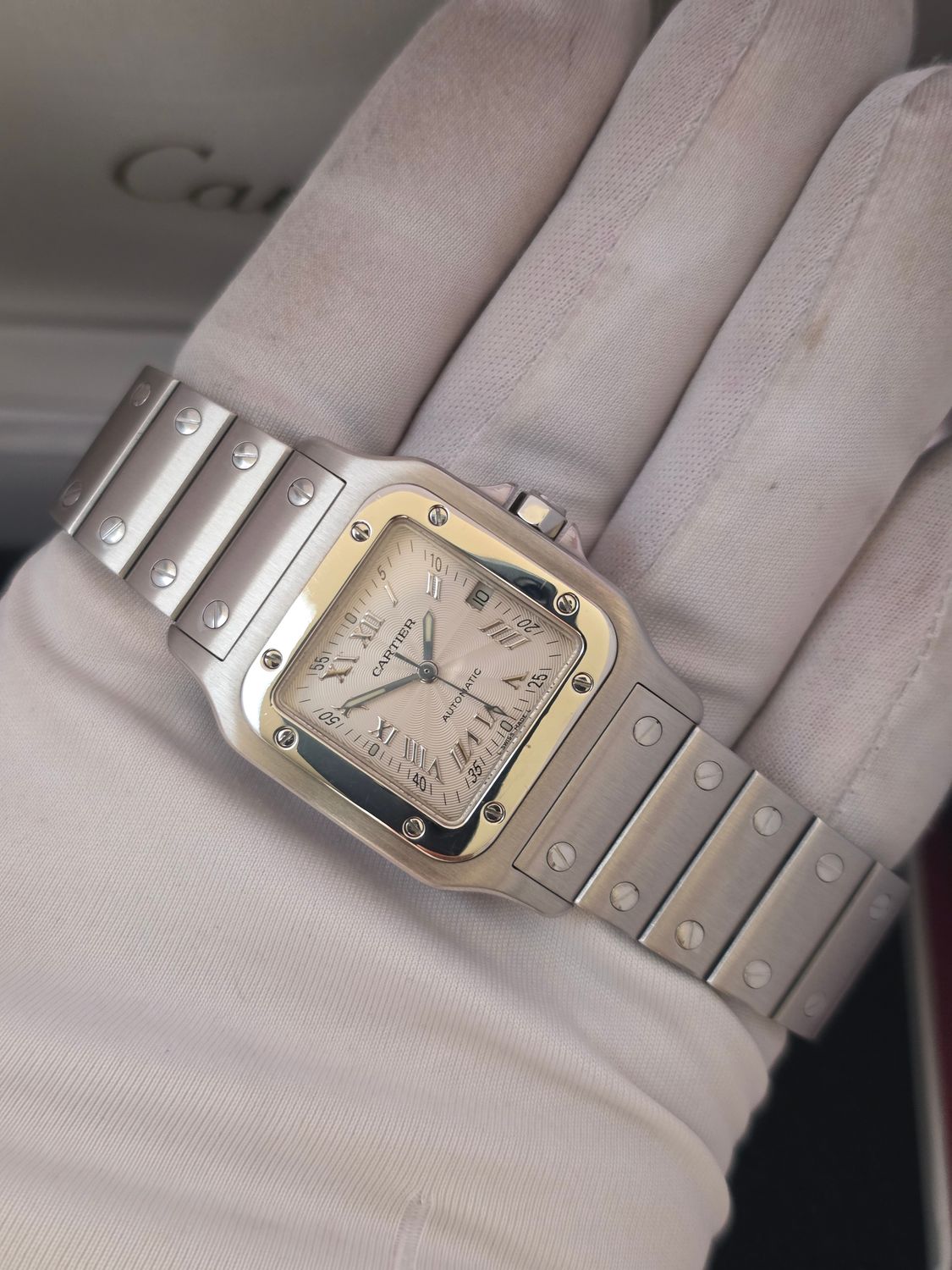 Cartier Santos Galbee W20055D6 2319, Silver Guilloche Dial, 29mm Automatic Watch