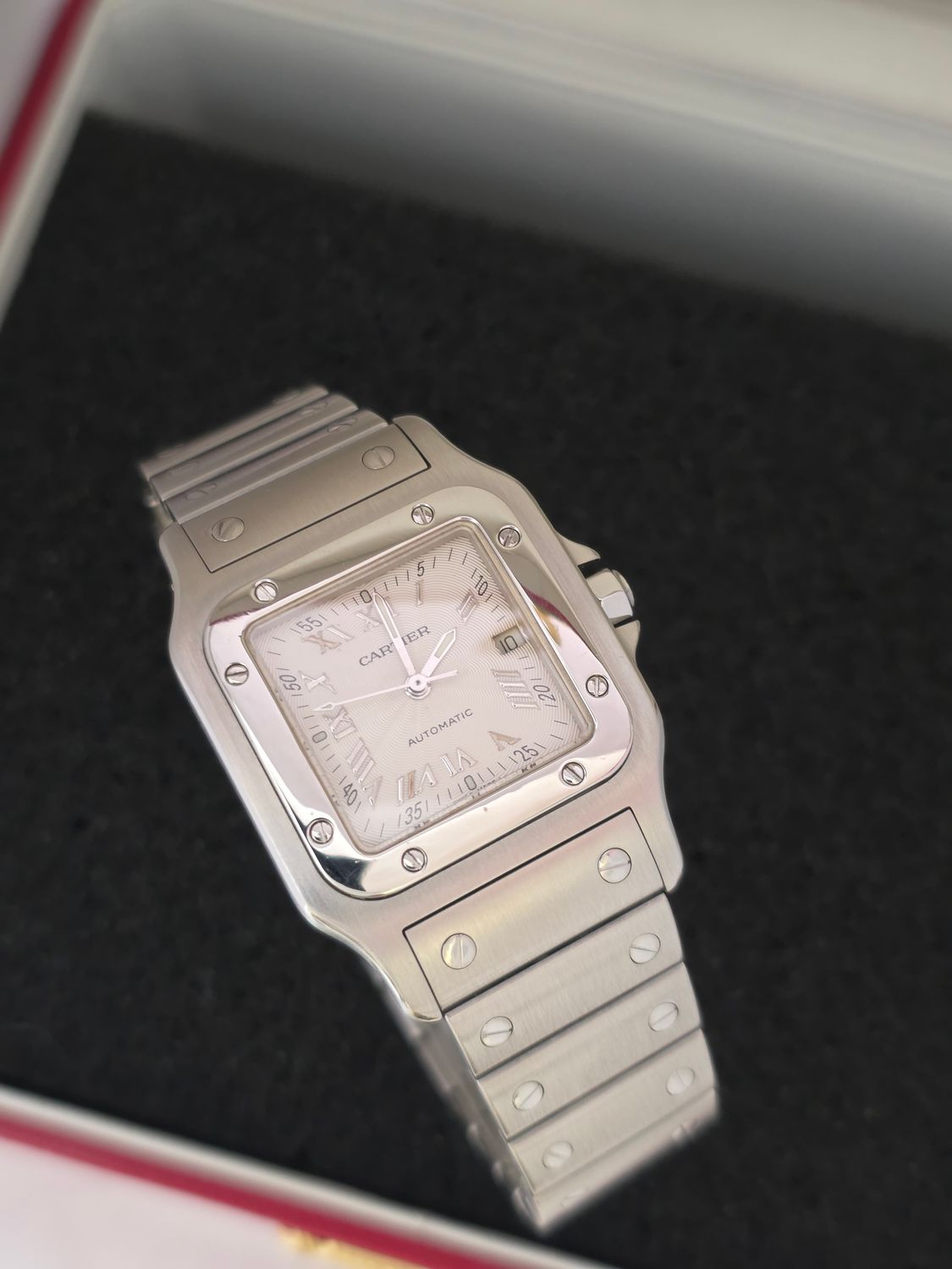 Cartier Santos Galbee W20055D6 2319, Silver Guilloche Dial, 29mm Automatic Watch