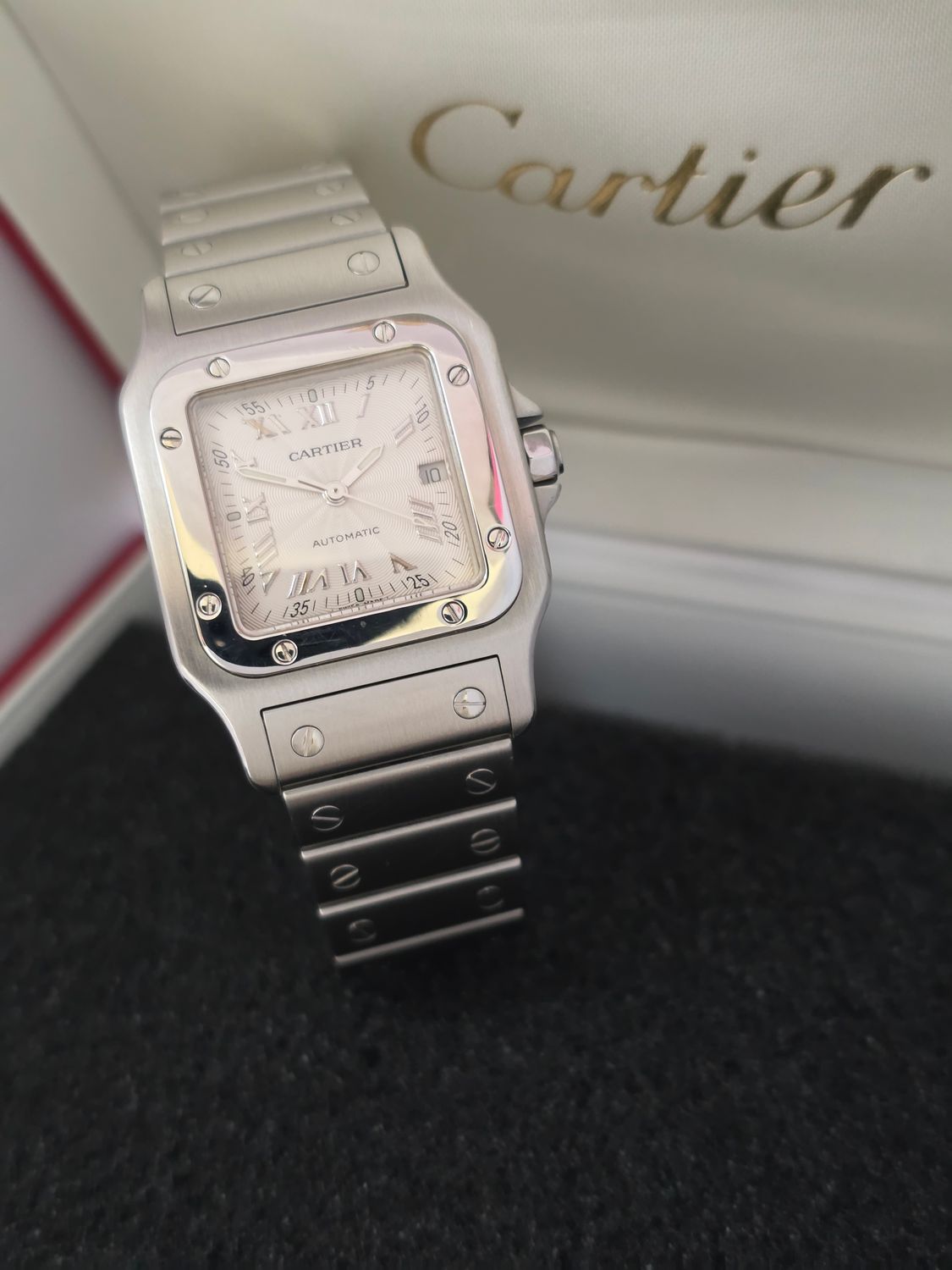Cartier Santos Galbee W20055D6 2319, Silver Guilloche Dial, 29mm Automatic Watch