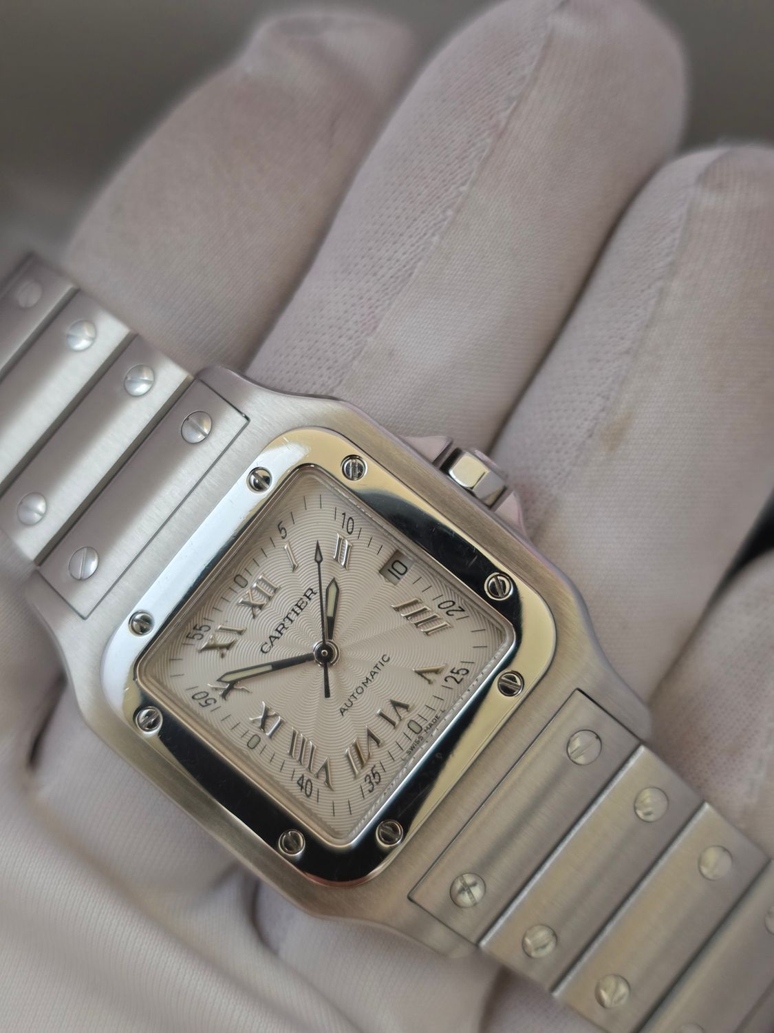 Cartier Santos Galbee W20055D6 2319, Silver Guilloche Dial, 29mm Automatic Watch