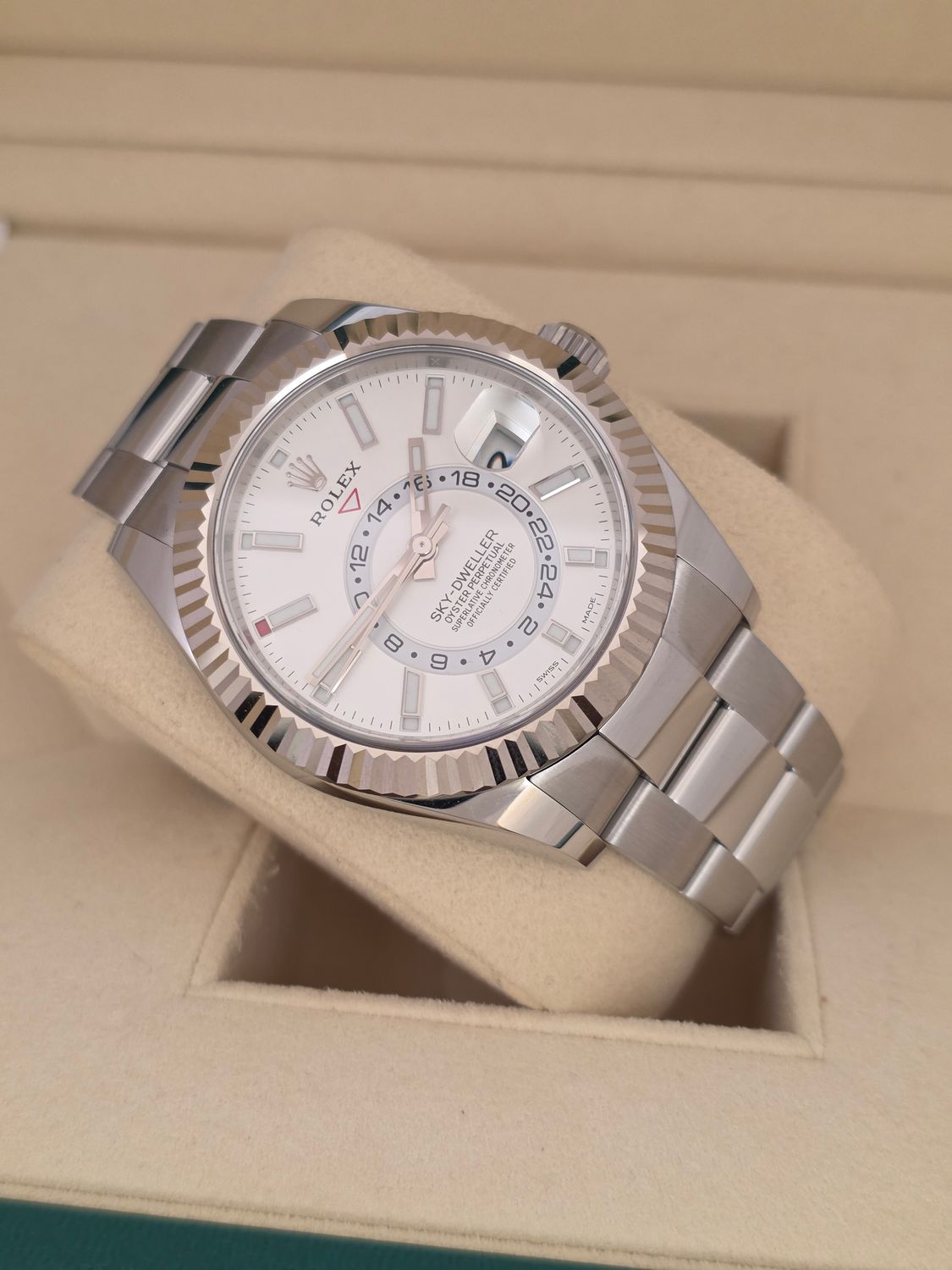 Rolex SkyDweller 326934 Watch, White Dial, 2017 Box &amp; Papers, With some stickers