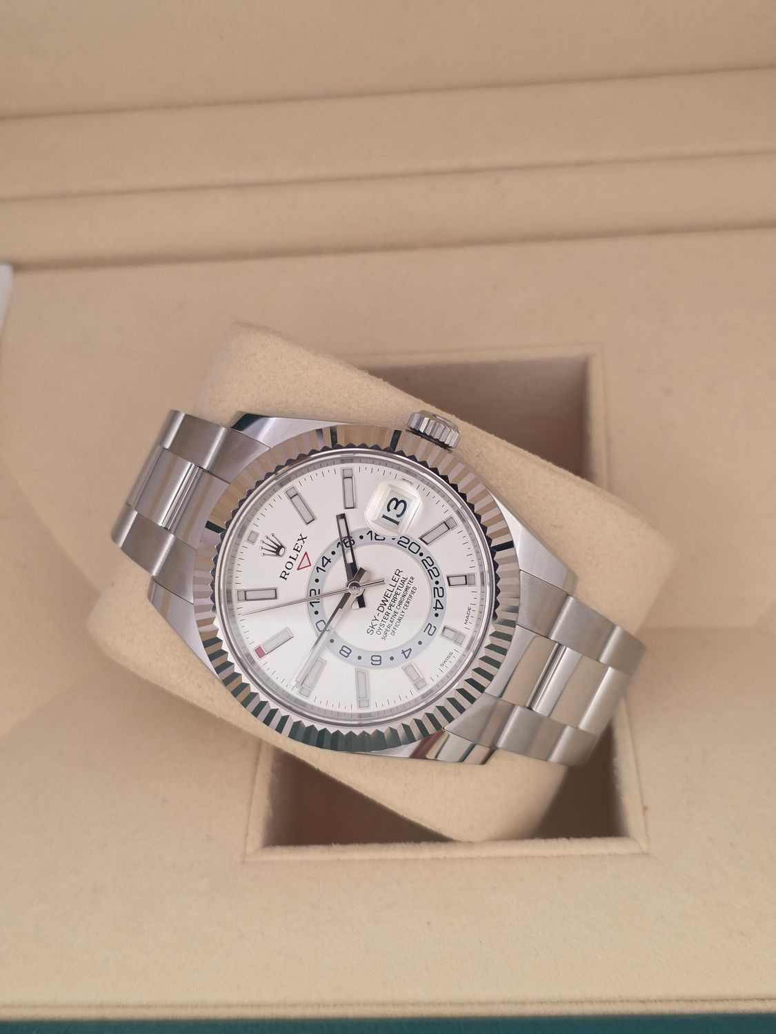 Rolex SkyDweller 326934 Watch, White Dial, 2017 Box &amp; Papers, With some stickers