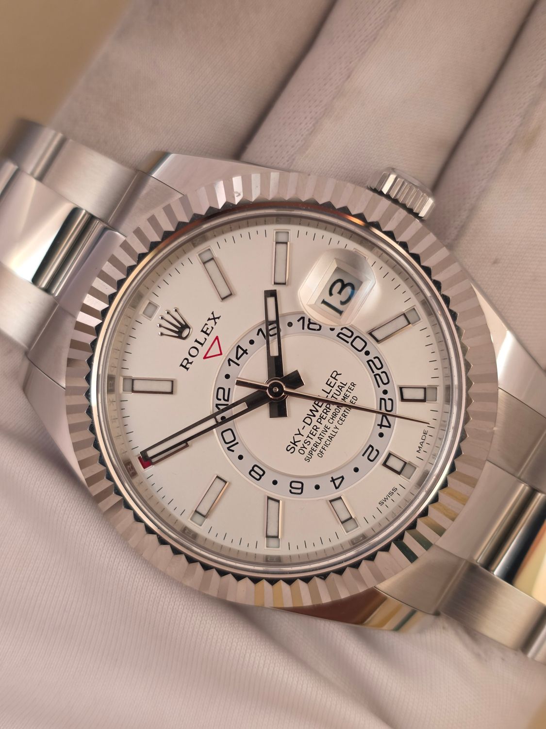 Rolex SkyDweller 326934 Watch, White Dial, 2017 Box &amp; Papers, With some stickers