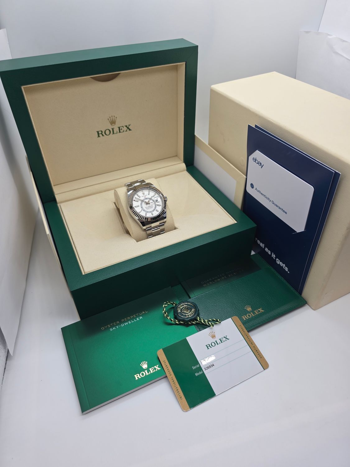 Rolex SkyDweller 326934 Watch, White Dial, 2017 Box &amp; Papers, With some stickers