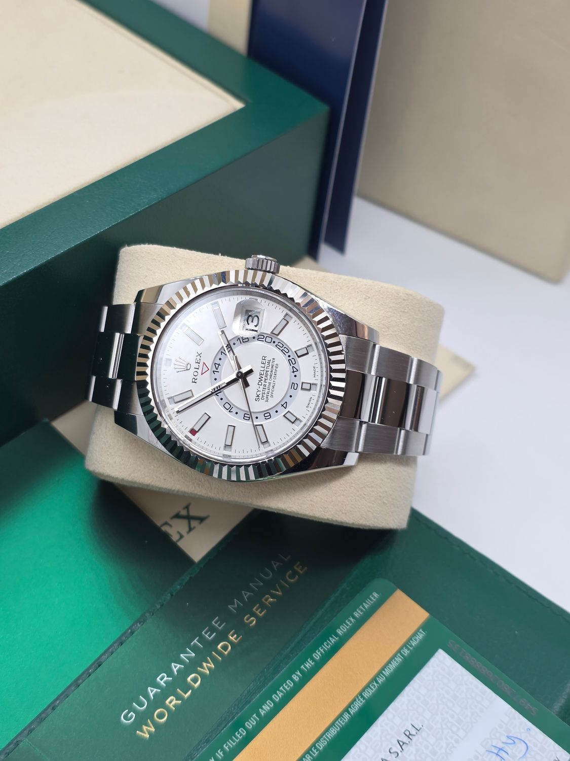 Rolex SkyDweller 326934 Watch, White Dial, 2017 Box &amp; Papers, With some stickers