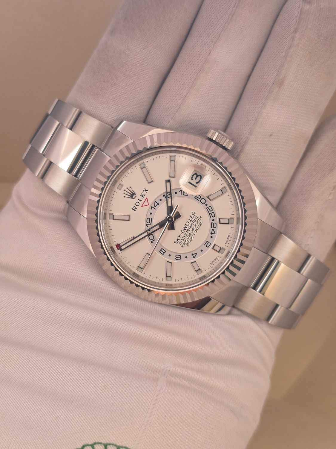 Rolex SkyDweller 326934 Watch, White Dial, 2017 Box &amp; Papers, With some stickers