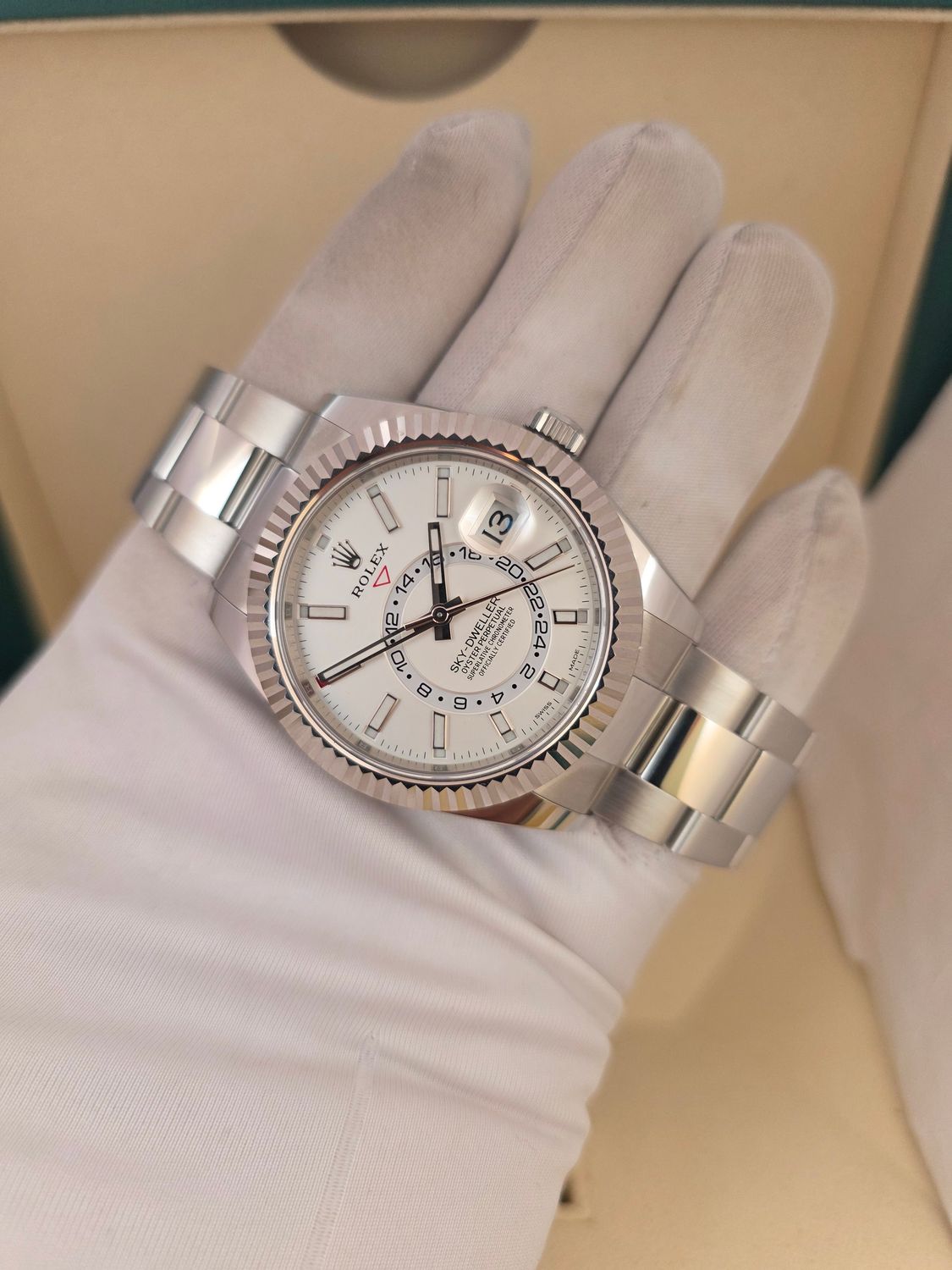 Rolex SkyDweller 326934 Watch, White Dial, 2017 Box &amp; Papers, With some stickers