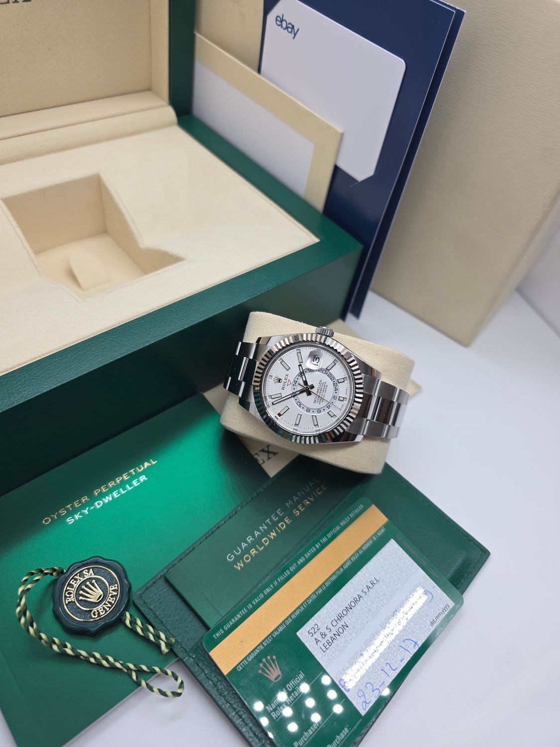 Rolex SkyDweller 326934 Watch, White Dial, 2017 Box &amp; Papers, With some stickers