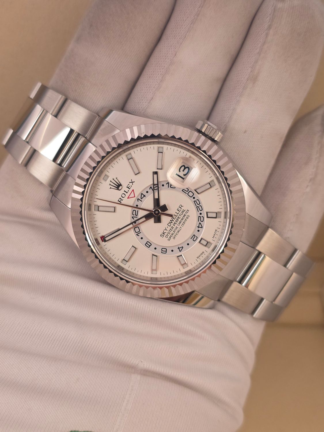 Rolex SkyDweller 326934 Watch, White Dial, 2017 Box &amp; Papers, With some stickers