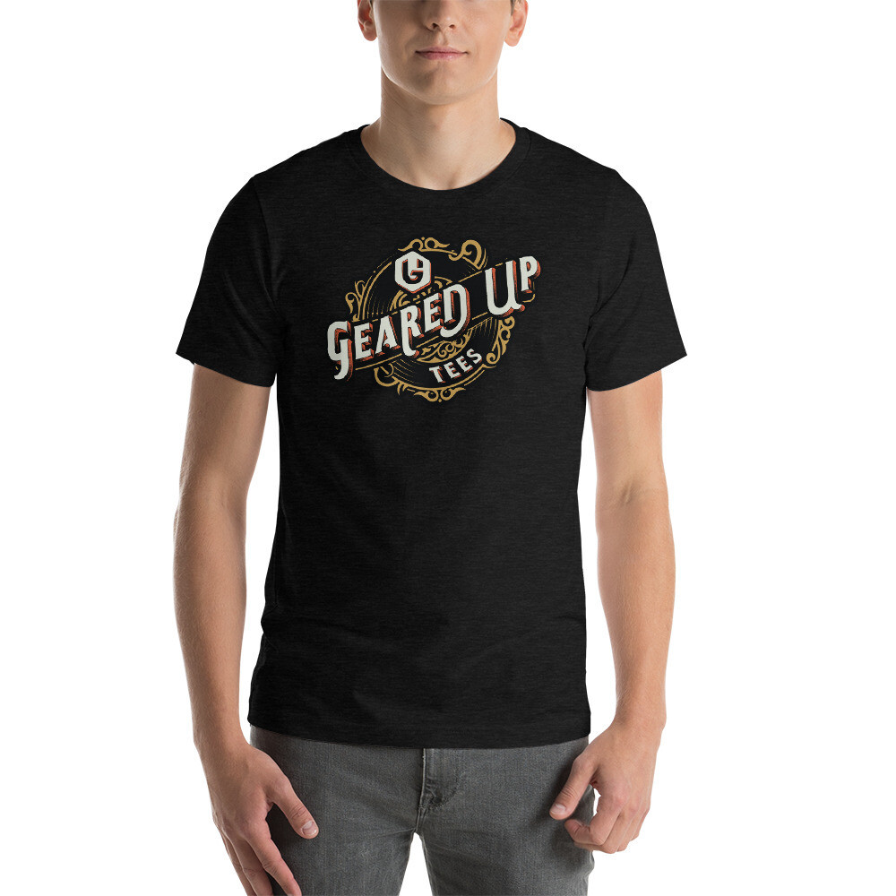 Geared Up - Vintage Label Unisex T-shirt, Color: Black Heather, Size: XS