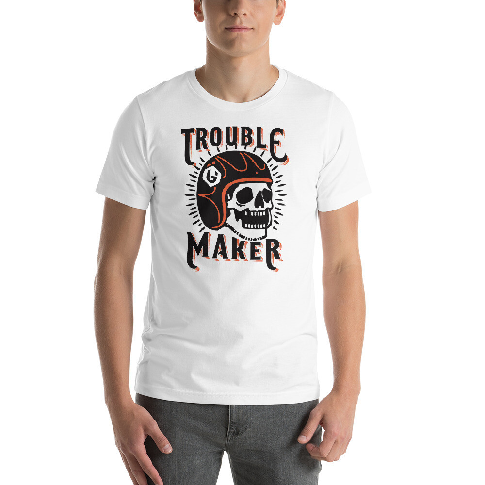 Troublemaker - Troubled Biker Unisex T-shirt, Color: White, Size: XS