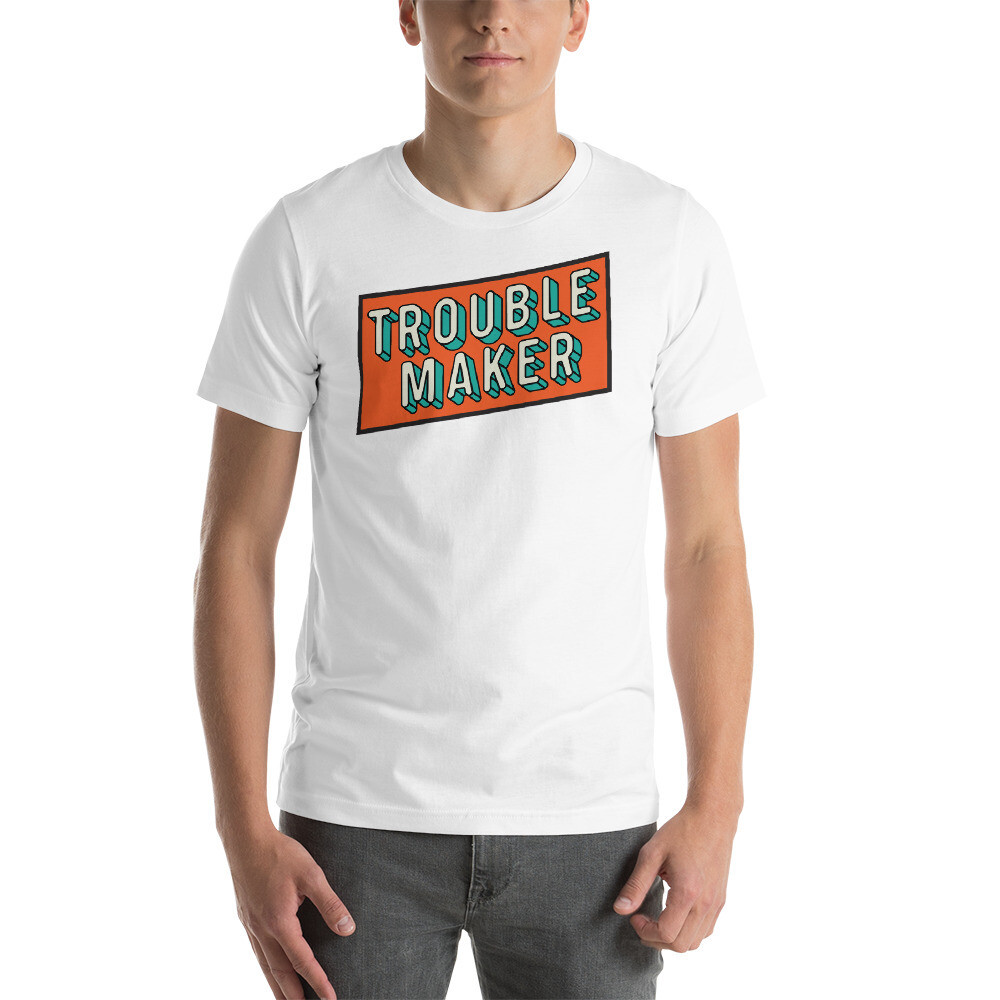 Troublemaker - Retro Trouble Unisex T-shirt, Color: White, Size: XS