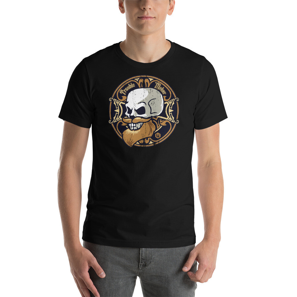 Troublemaker - Oldschool Beard Unisex T-shirt, Color: Black, Size: XS