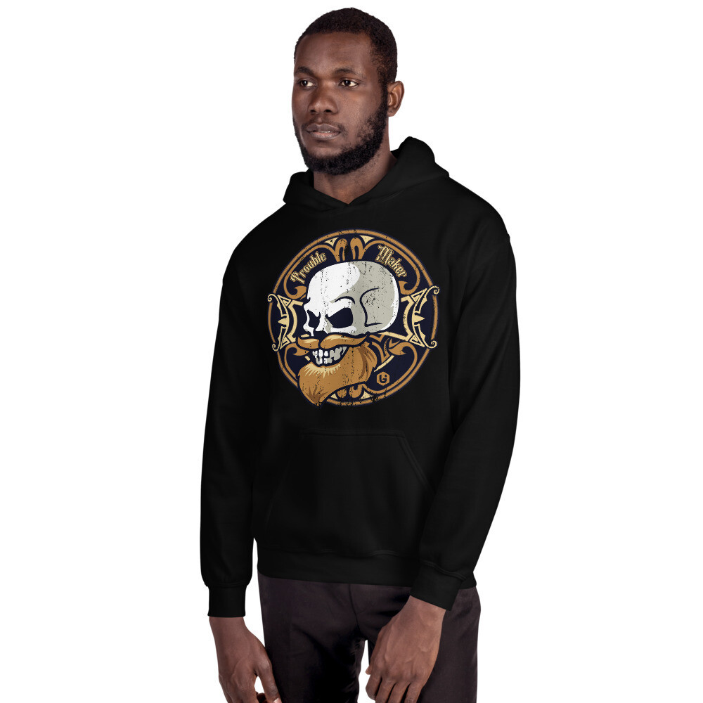 Troublemaker - Oldschool Beard Unisex Hoodie, Color: Black, Size: S