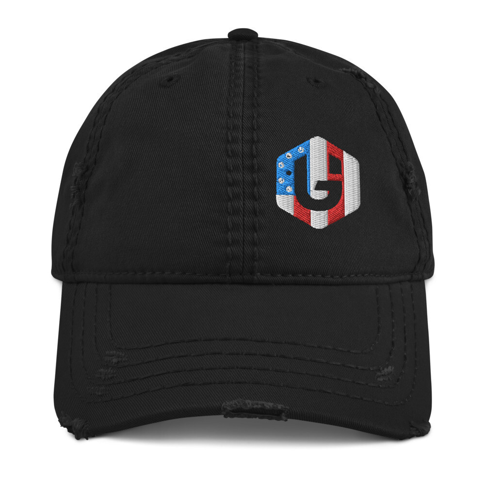 Geared Up - America Logo Distressed Hat, Color: Black