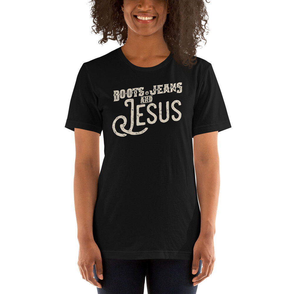 Faith - Boots Jeans Unisex T-shirt, Color: Black, Size: XS