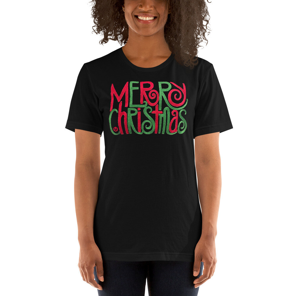 Holidays - Merry Christmas Textile Unisex T-Shirt, Color: Black, Size: XS