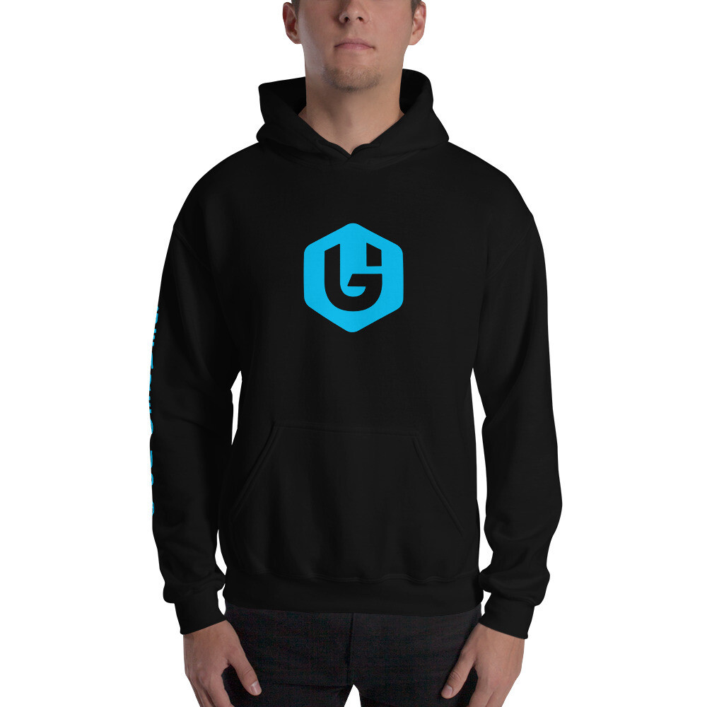 Geared Up - Cyan Logo Unisex Hoodie, Color: Black, Size: S
