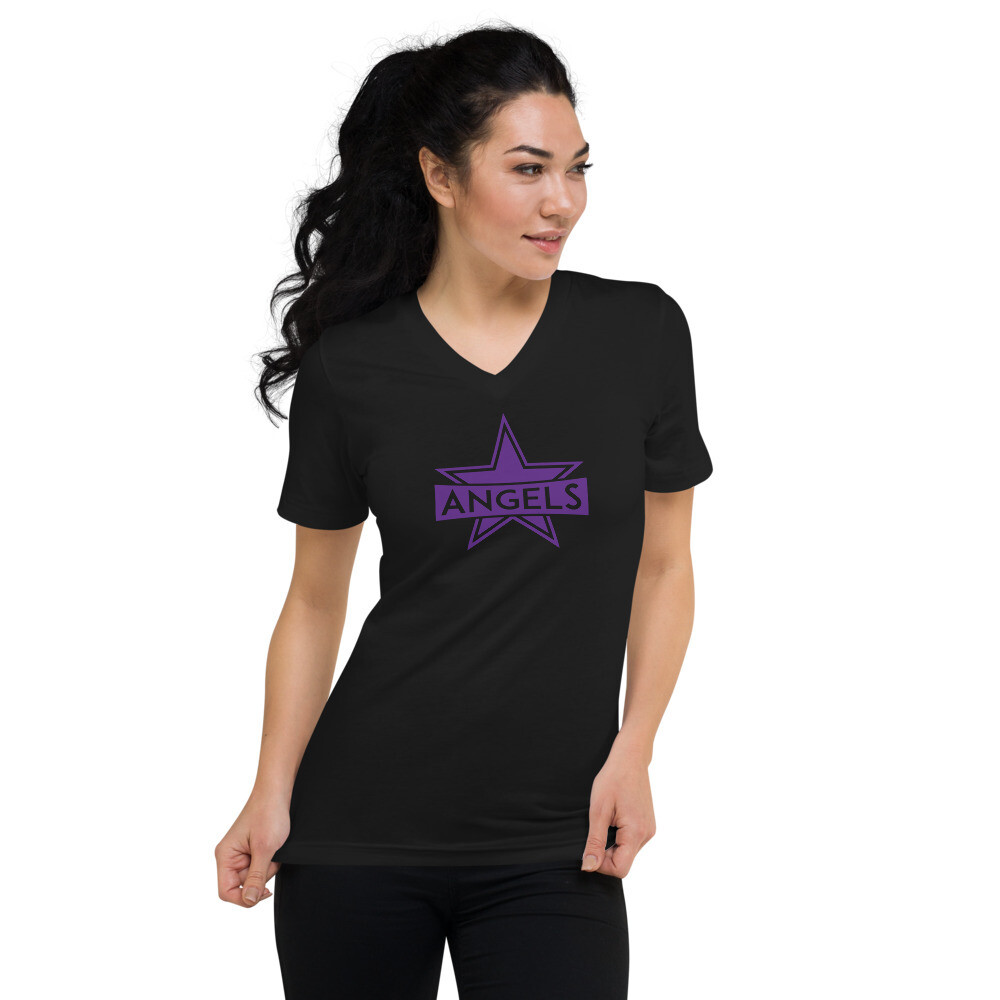 Aerial's Angels - Unisex Short Sleeve V-Neck T-Shirt, Color: Black, Size: XS