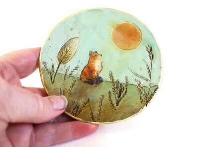 Sunbathing Fox Trinket Dish | Miniature Painting