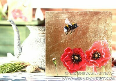 Bees Amongst the Poppies 13 | Gilded Gold Leaf