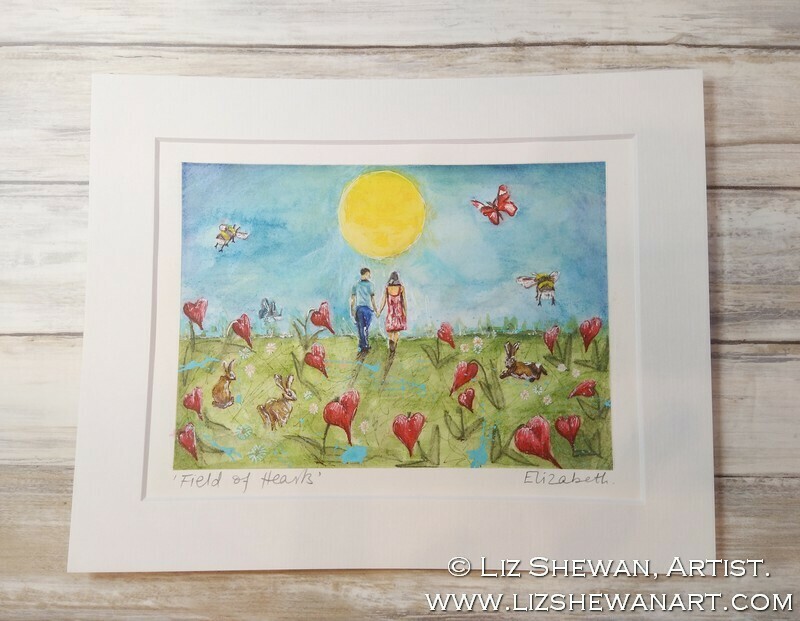 Field of Hearts | Original Painting Lovers Hares