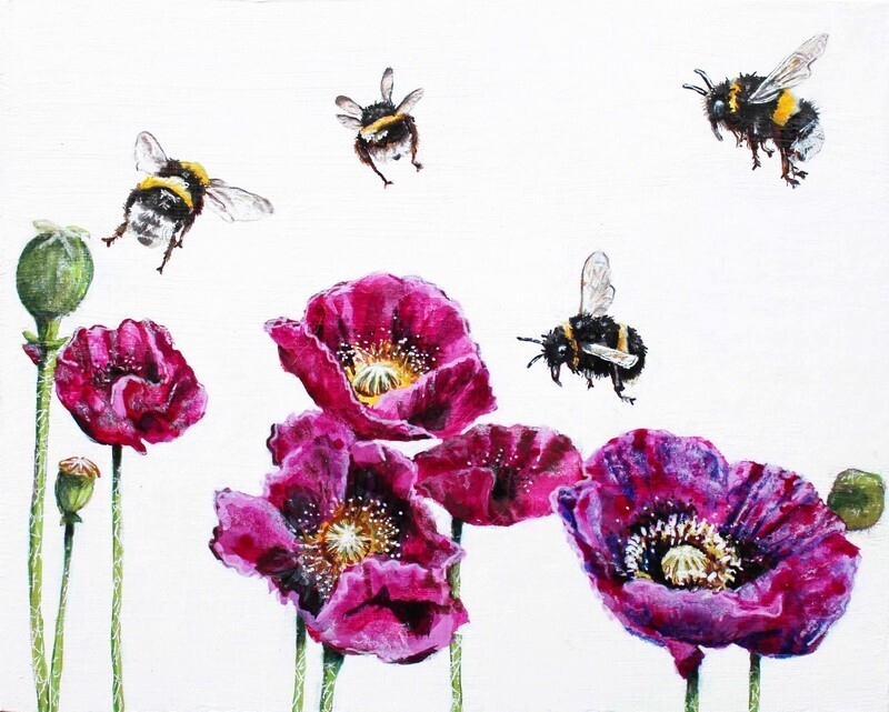 Bees Amongst the Cerise Poppies