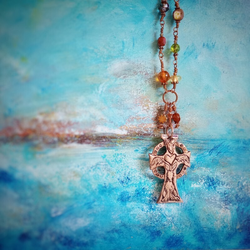 Hare Celtic Cross Lagenlook Long Necklace