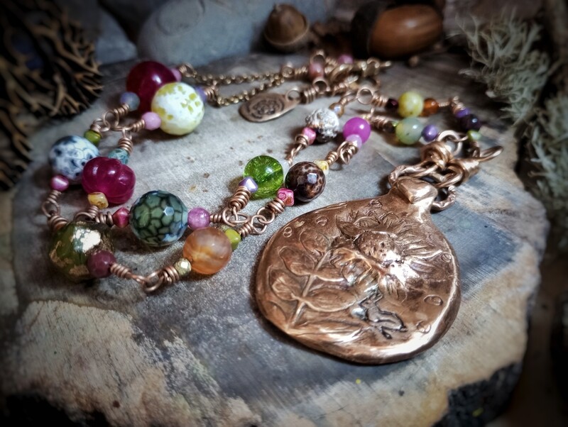 Giant Sunflower and Blossoms Running Hare Nature Orbs Necklace