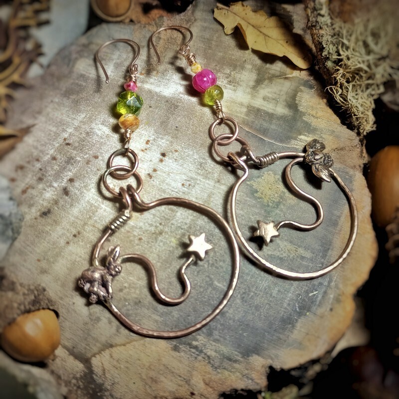 StarDust and Running Hare Hoop Dangly Earrings