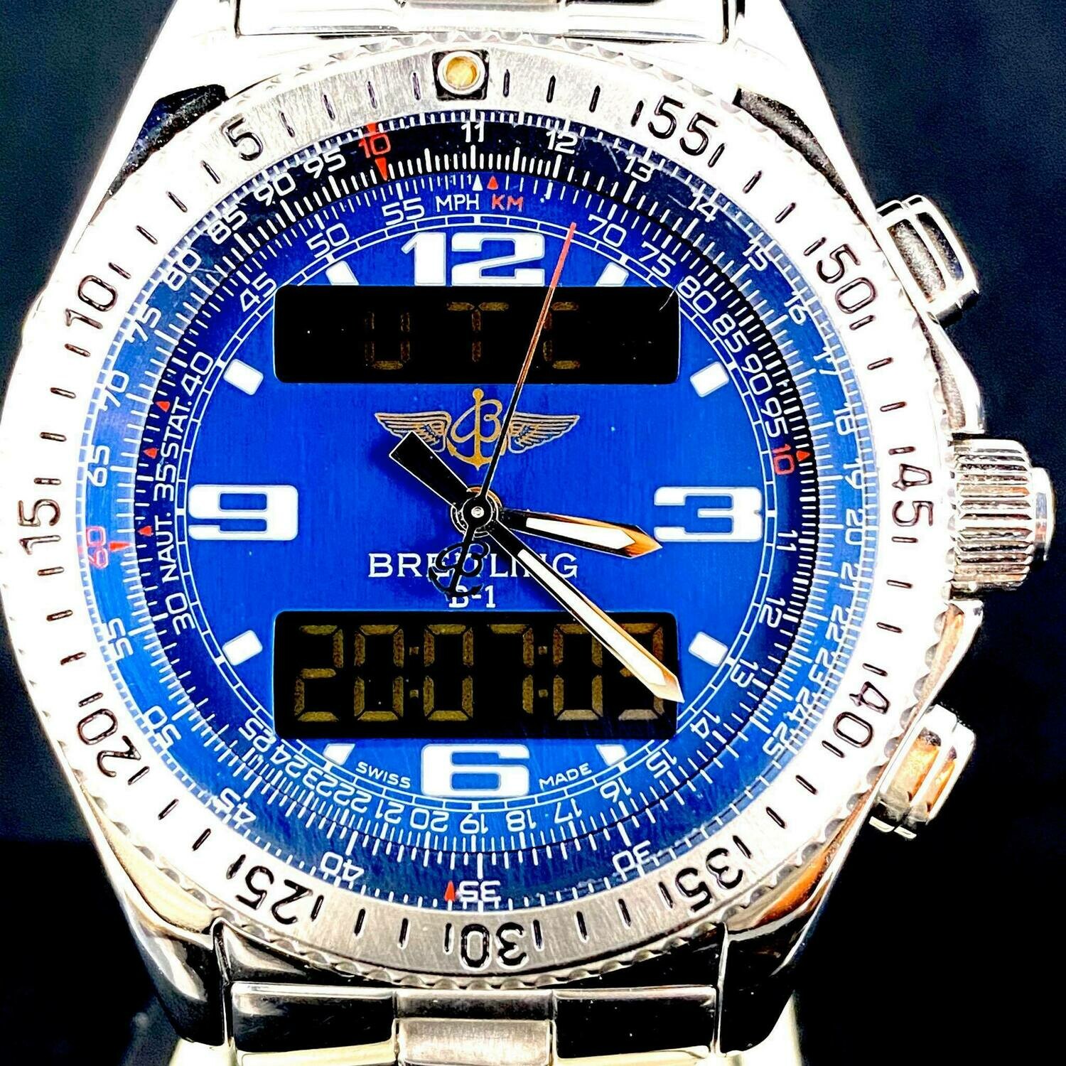 Breitling B-1 Blue Dial Super Quartz, Steel, Chronometer 43MM, Digital
