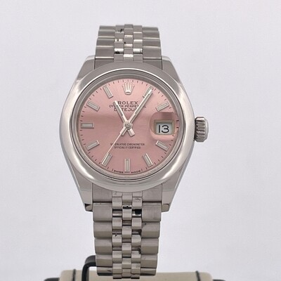 Rolex Lady-Datejust 28MM Pink Stick Dial Steel Watch B&P2017 Very Good Condition