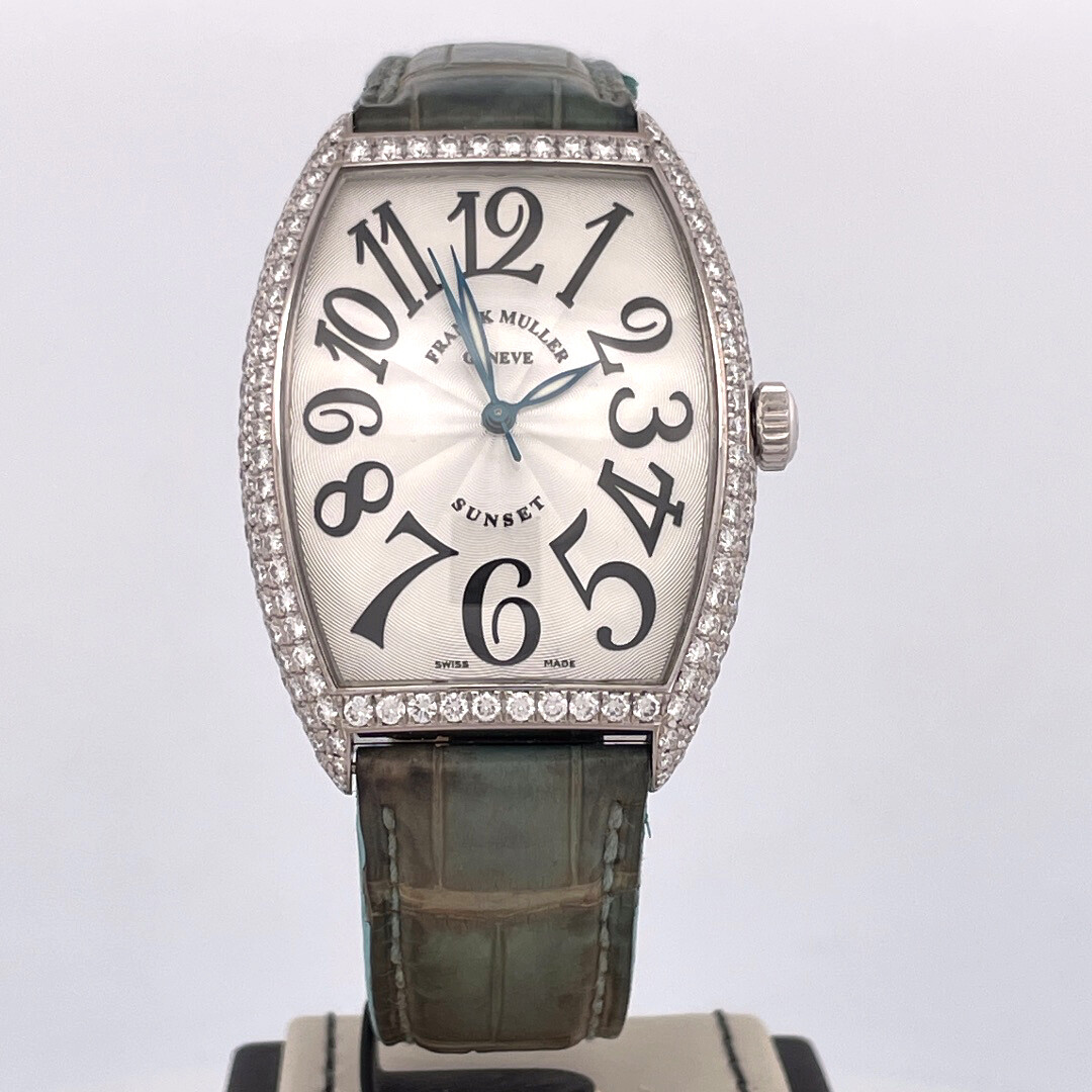 Franck Muller Curvex Sunset 34MM 6850 SC D 18K White Gold Factory Diamonds Set B&P2009 Mint Condition
