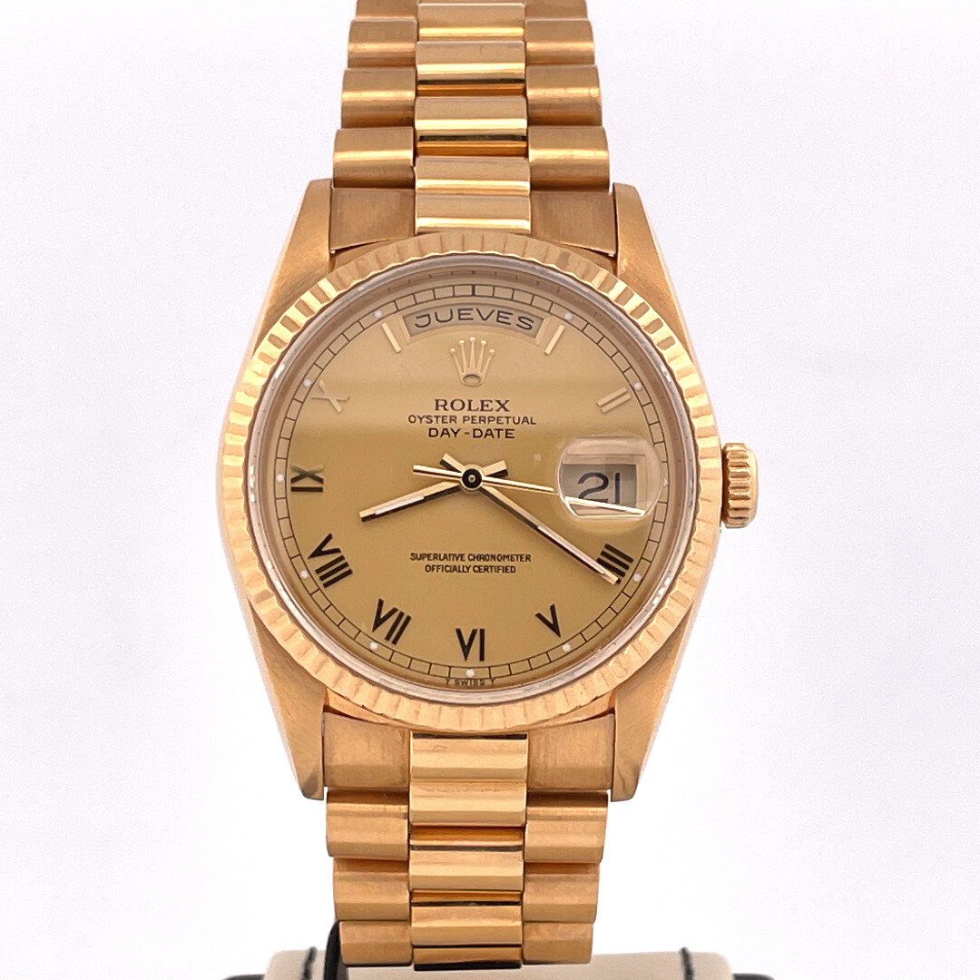 Rolex Day-Date 36MM Yellow Gold President Champagne Roman Dial B&P1993 Near Perfect Condition