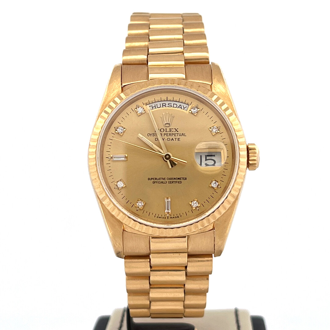 Rolex Day-Date 36MM 18K Yellow Gold Diamond Dial B&P 1989 Very Good Condition
