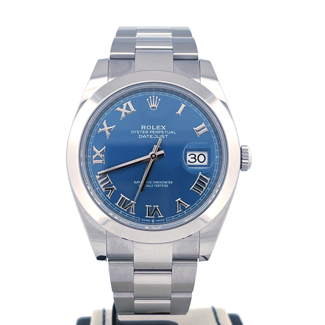 Rolex Datejust 41MM Steel Blue Azzuro Dial Smooth Bezel Oyster Bracelet B&P 2022 Unworn