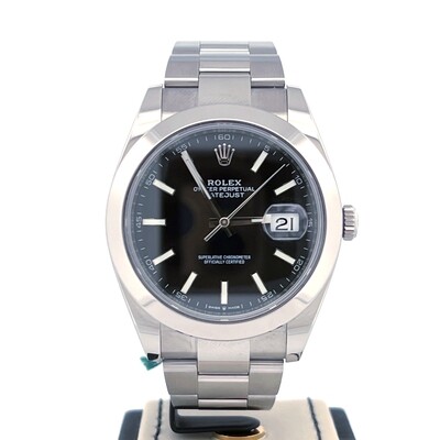 Rolex Datejust 41MM Steel Smooth, Black Stick Dial Oyster Bracelet B&P2020 Very Good Condition