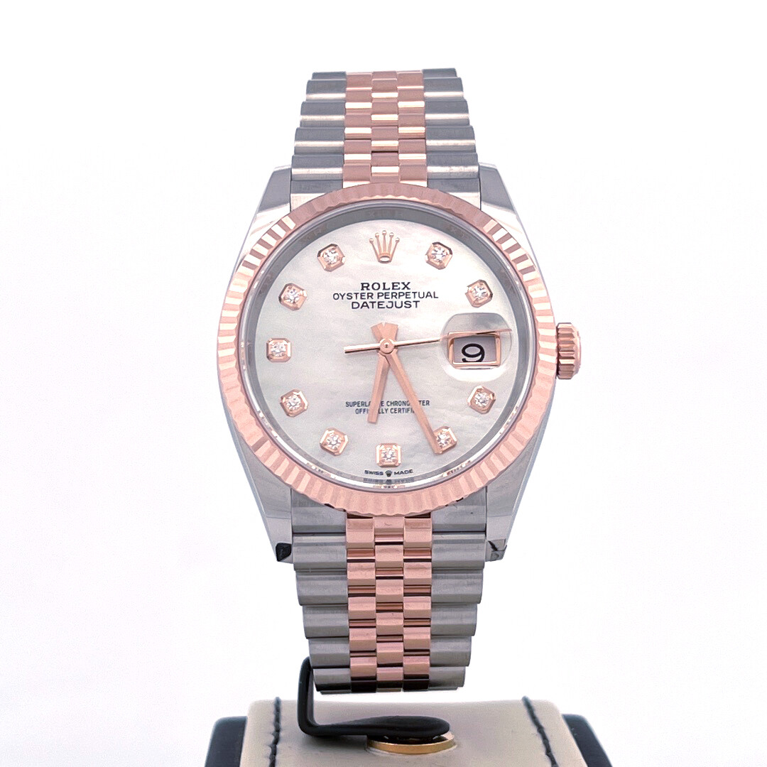 Rolex Datejust 36MM 18K Rose Gold/Steel Mother of Pearl Diamond Dial B&P2021 Perfect condition