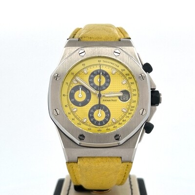 Audemars Piguet Royal Oak Offshore Chronograph
Steel 42MM Watch | Yellow Dial/Leather Bracelet | Box Only